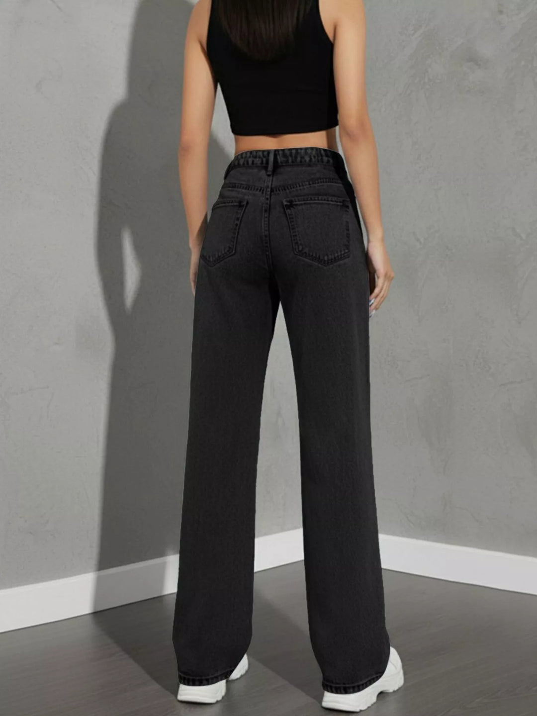 Asymmetric crossover high-rise wide leg jeans