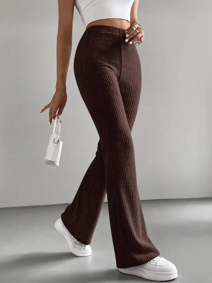 High-rise ribbed knit flare pants