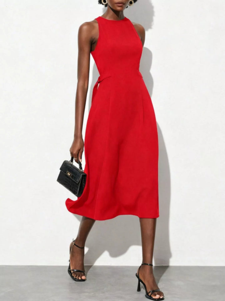 Red Open-back sleeveless midi dress with side tie