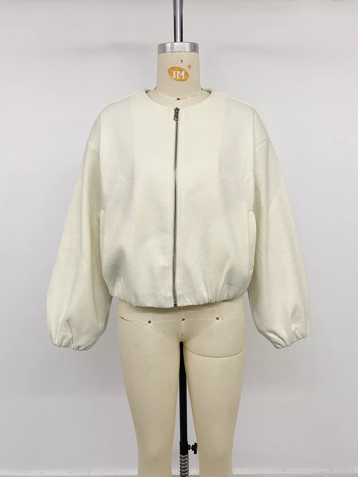 Oversized fleece bomber jacket with full zip and pockets