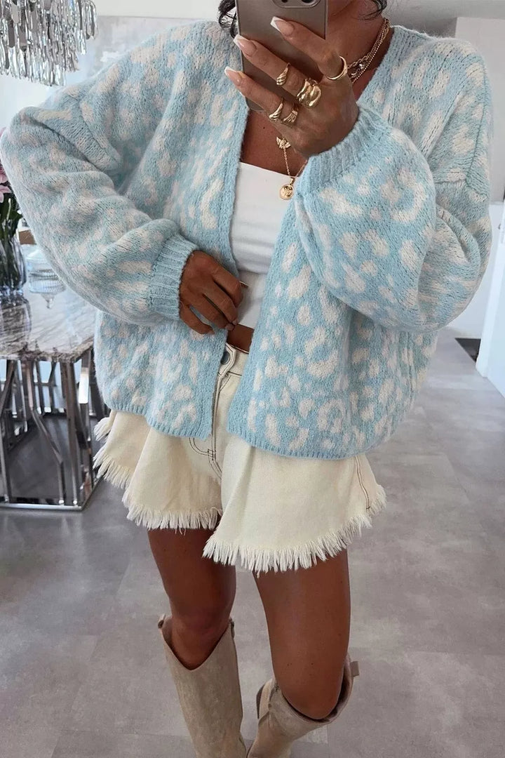 Leopard print open-front oversized knit cardigan