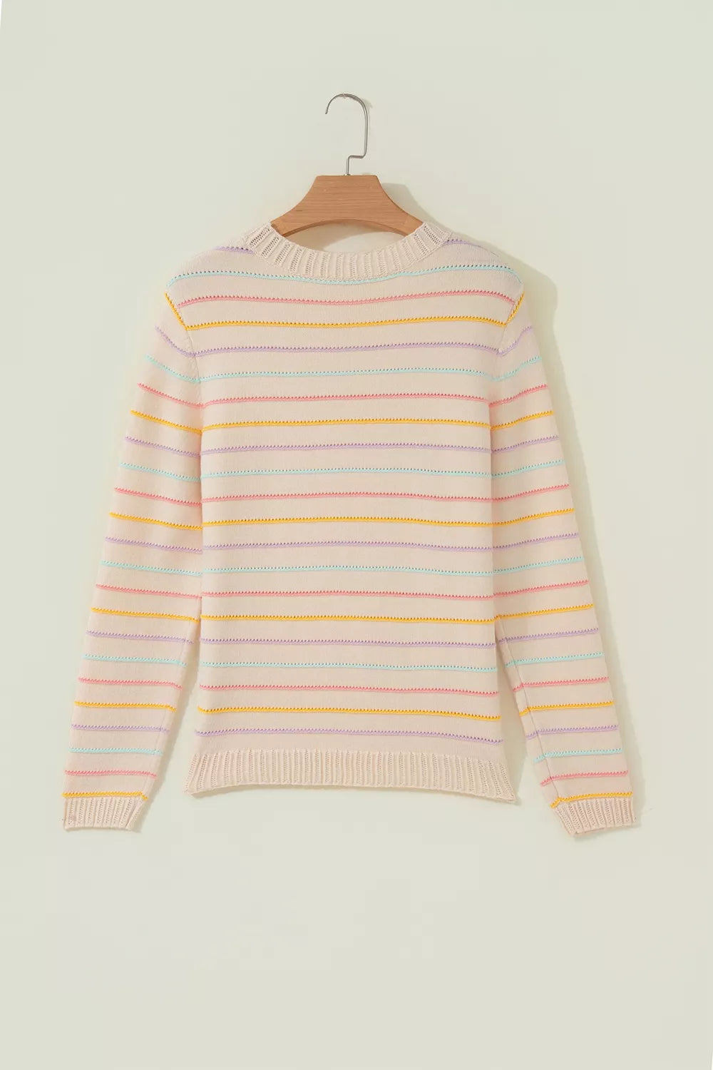 Multicolor stripe crew neck pullover sweater