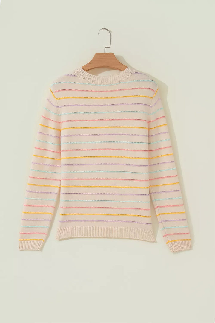 Multicolor stripe crew neck pullover sweater