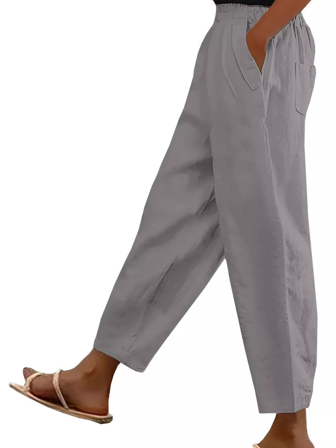 Gray Paperbag waist tapered crop pants with side pockets