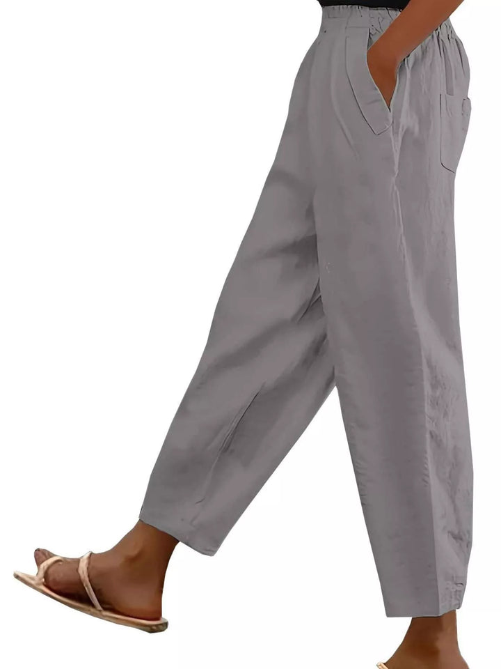 Gray Paperbag waist tapered crop pants with side pockets