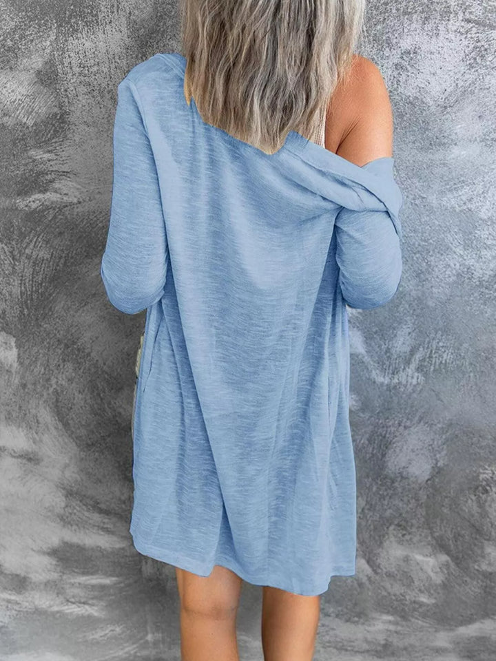 Lightweight button-front longline open knit cardigan