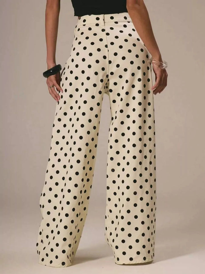 Polka dot high-rise wide-leg jeans with five-pocket styling