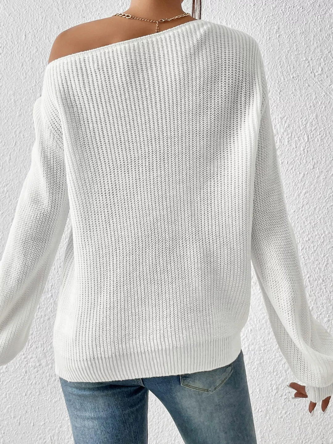 Off-shoulder ribbed knit sweater with drop shoulder sleeves