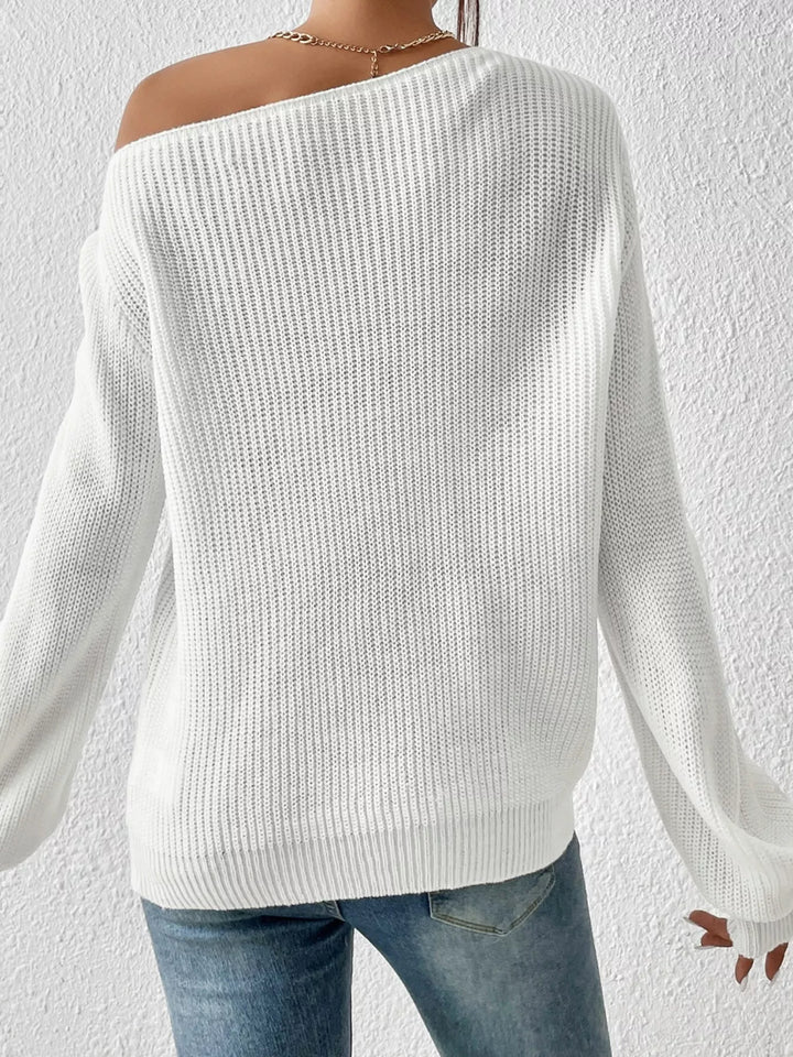 Off-shoulder ribbed knit sweater with drop shoulder sleeves