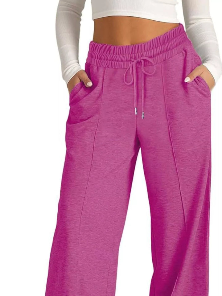 Rose Red Wide-leg drawstring pants with elastic waist and pockets