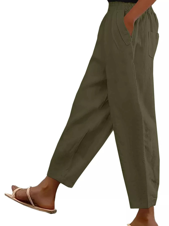 Army Green Paperbag waist tapered crop pants with side pockets