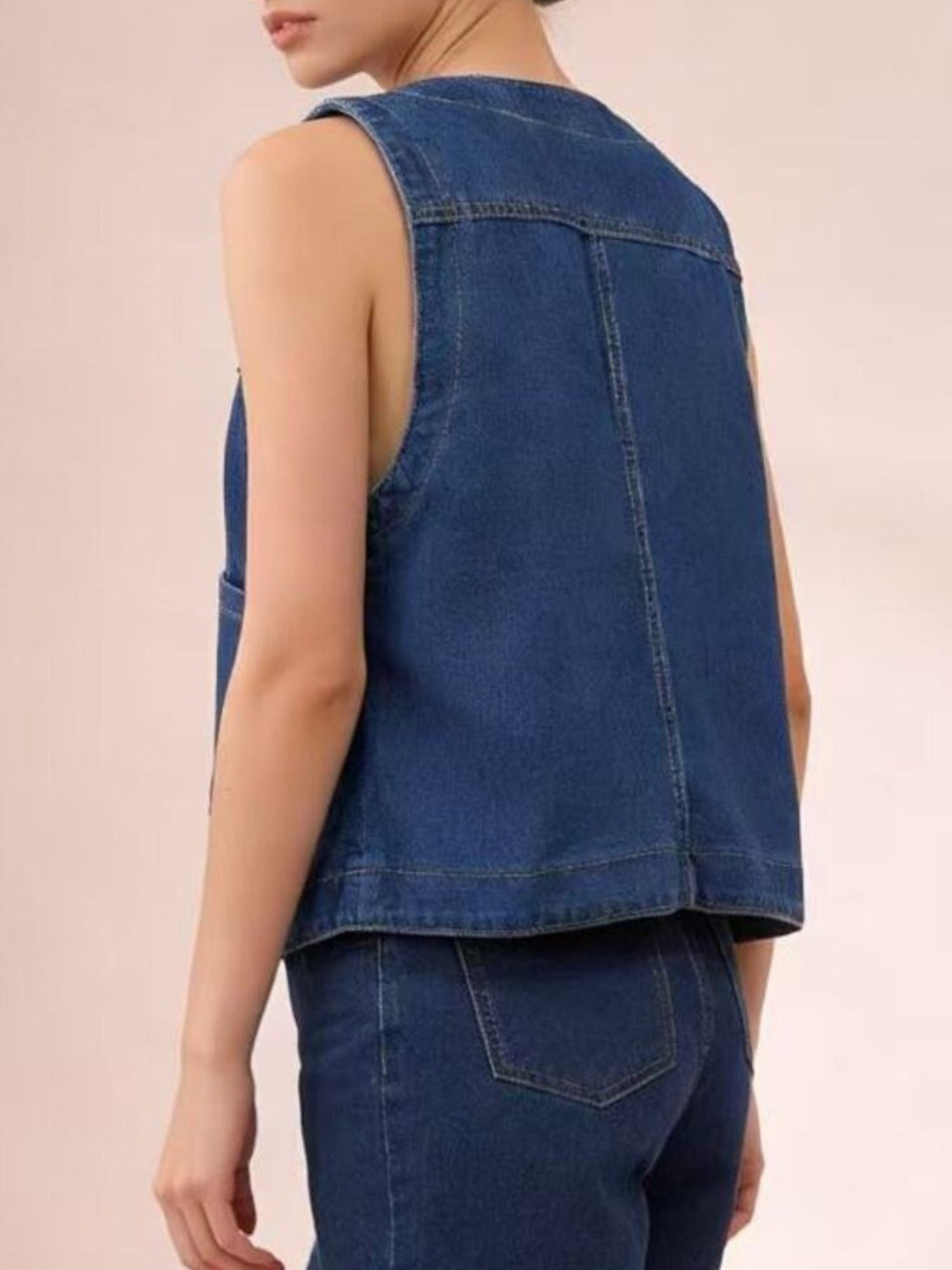 Button-down denim vest with patch pockets