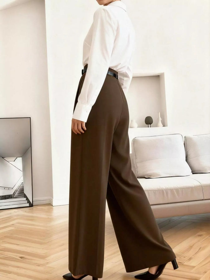 High-rise pleated wide-leg trousers with side pockets