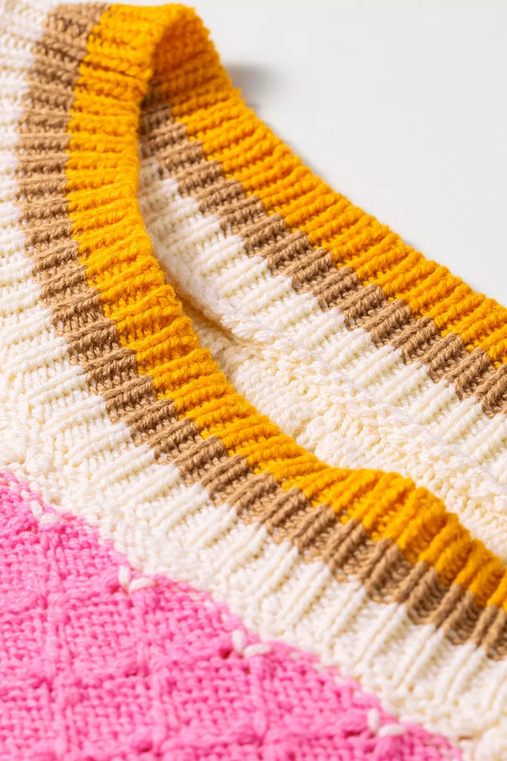 Textured knit colorblock stripe drop shoulder sweater
