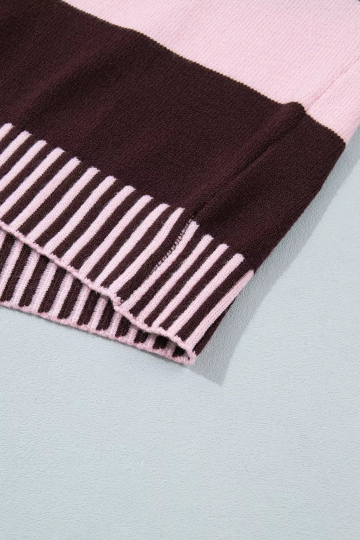 Wide stripe mock neck drop shoulder relaxed sweater