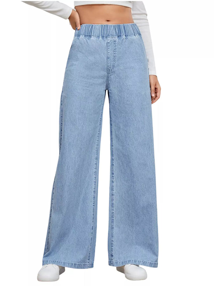 Light Blue High-rise wide-leg pull-on jeans with elastic waist