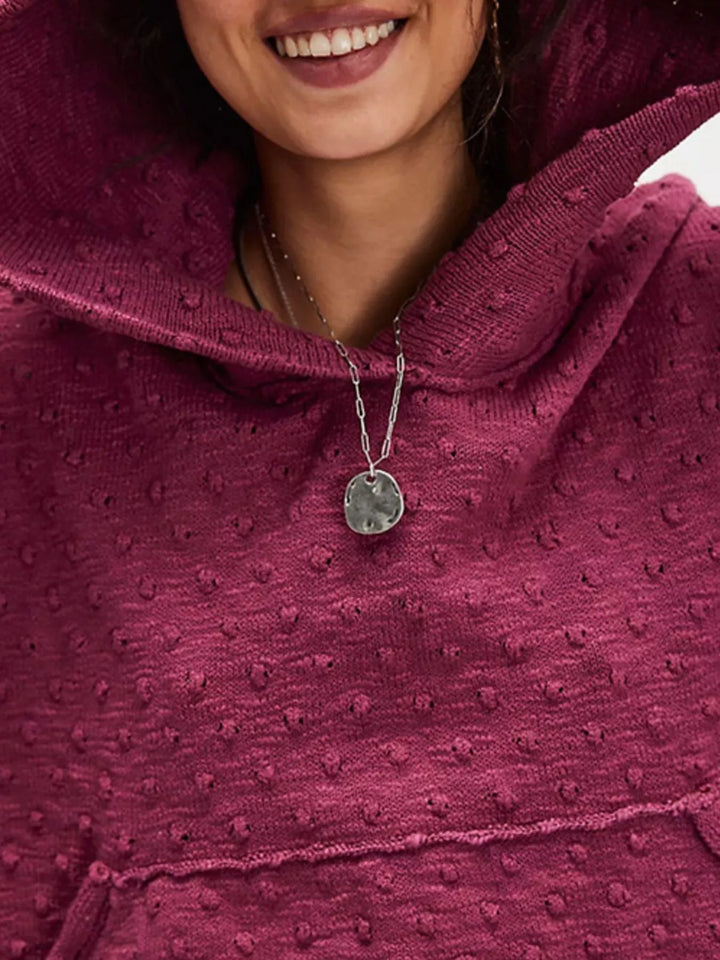 Textured dot knit hooded pullover with front pocket
