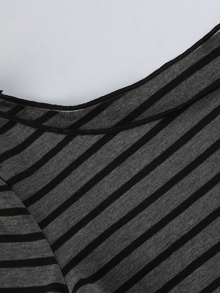 Fitted striped boat neck long sleeve top