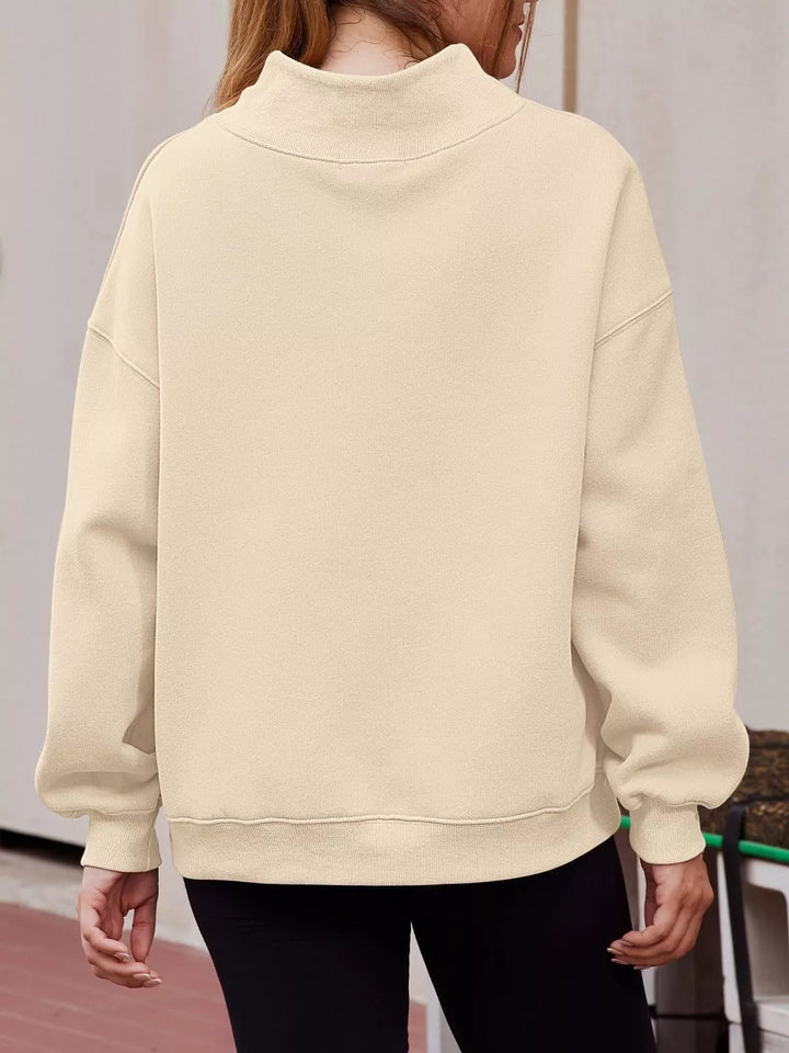 Mock neck dropped shoulder fleece sweatshirt