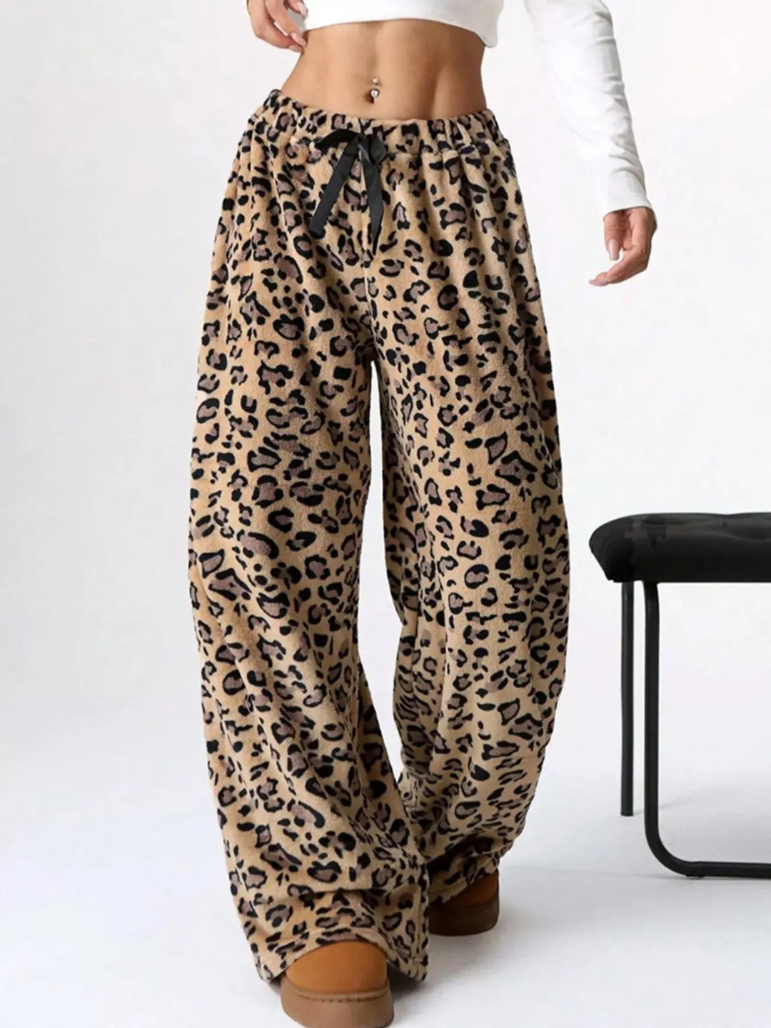 Drawstring wide-leg pull-on lounge pants