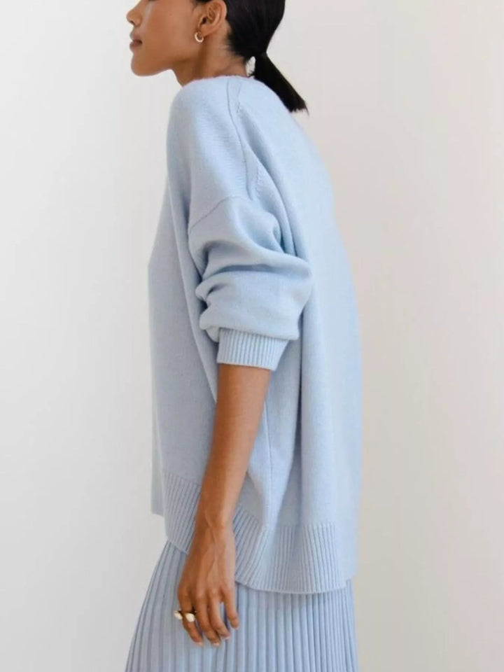 Oversized ribbed-hem drop-shoulder crewneck sweater
