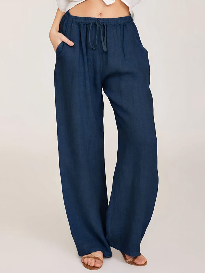 Navy Drawstring wide-leg pull-on pants with side pockets
