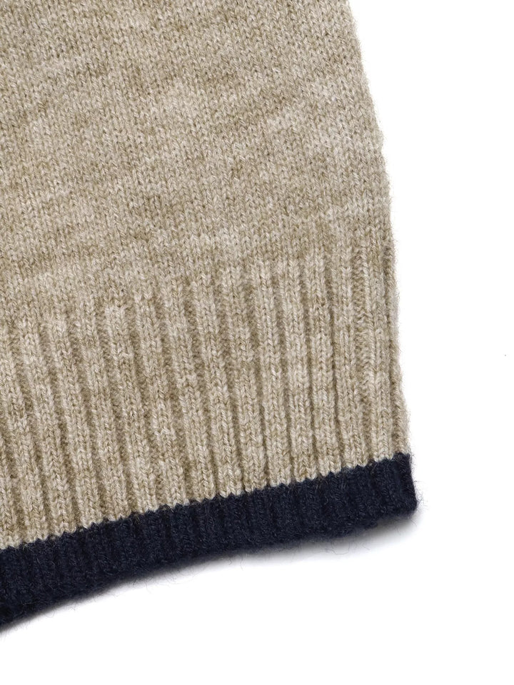 Contrast tipped mock neck sweater with ribbed trim