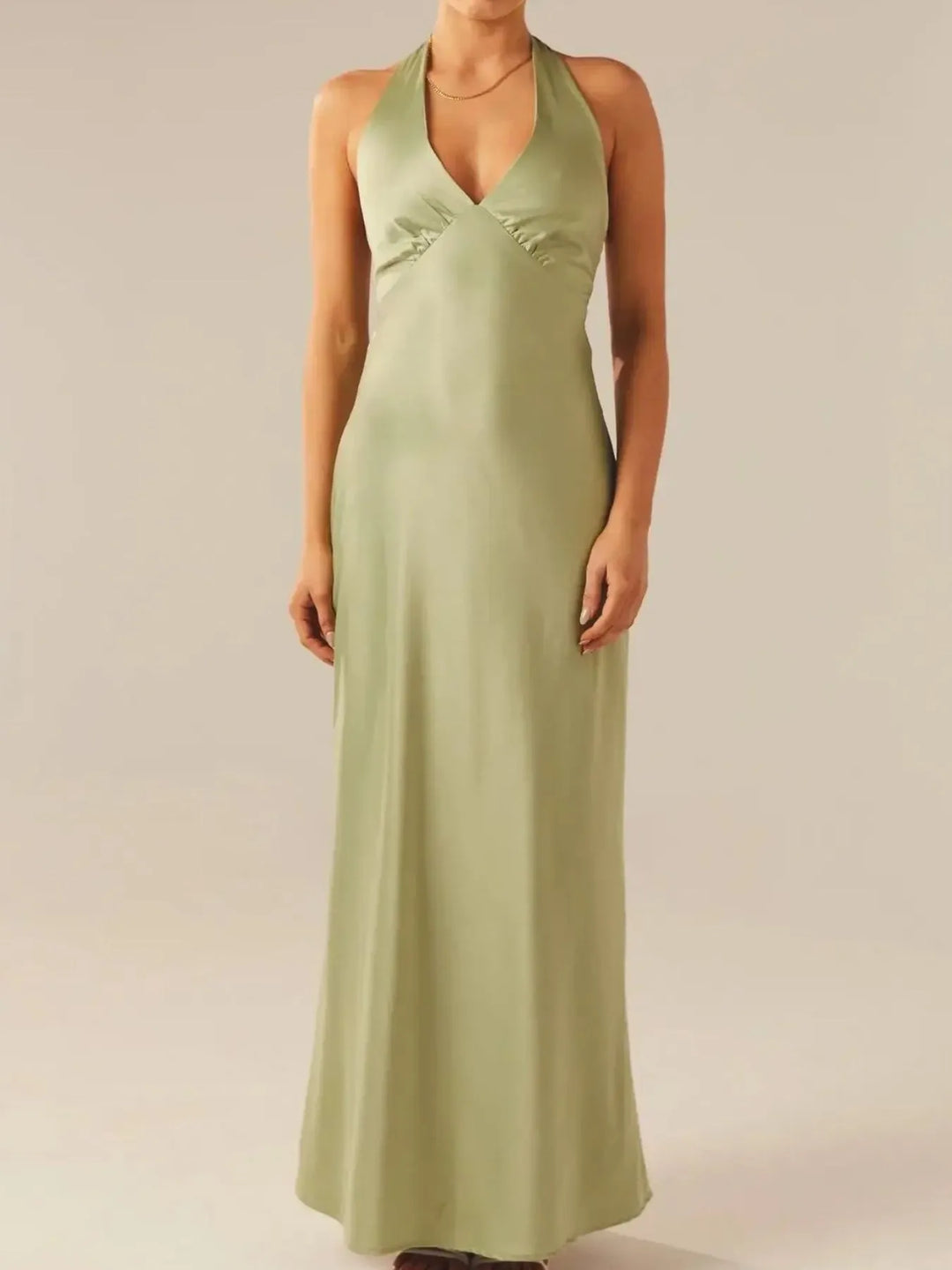 Satin halter wrap maxi dress with side tie