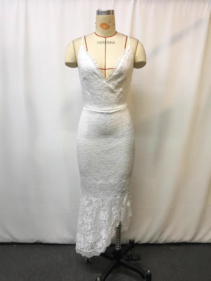 Lace v-neck sleeveless maxi dress with front slit
