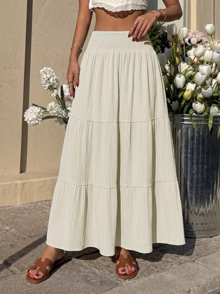 Apricot Tiered crinkle maxi skirt with smocked waist