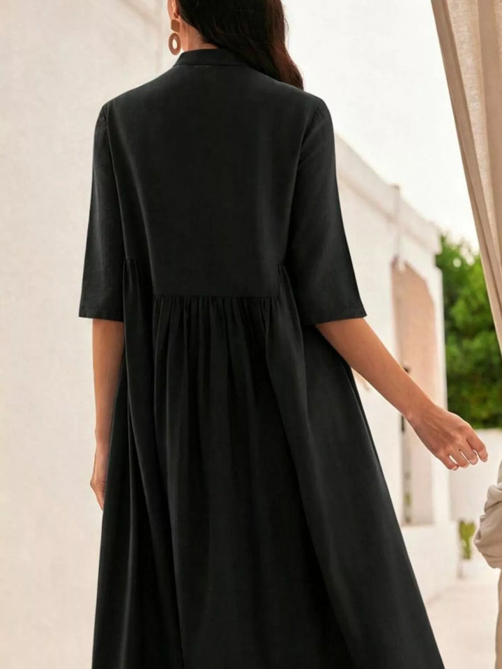 Floral embroidered button-front collared midi dress