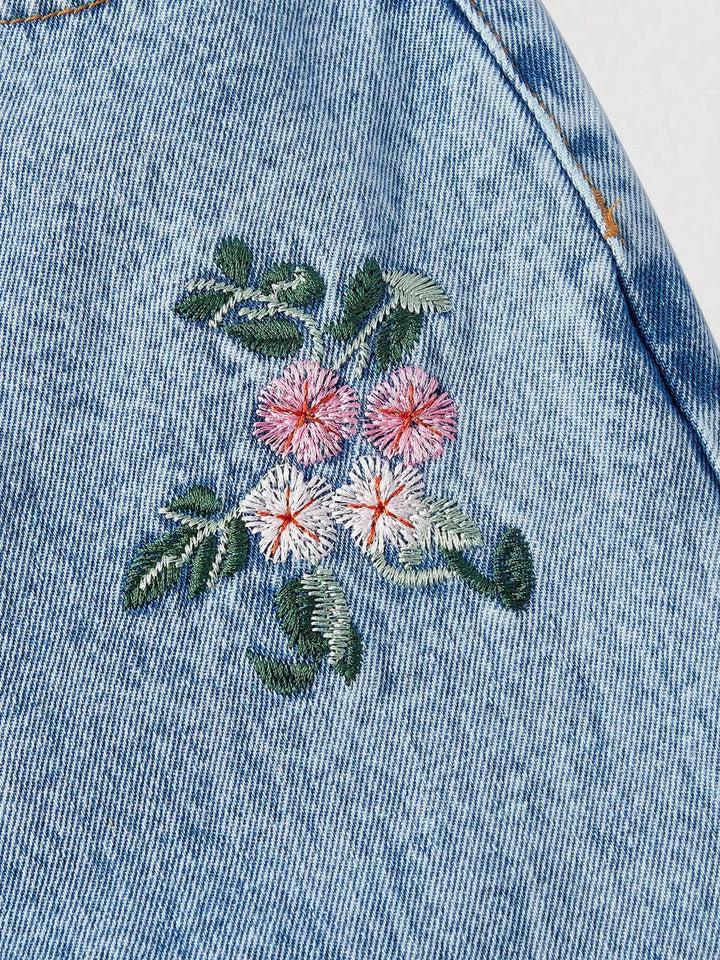 Floral embroidered high-rise wide leg jeans