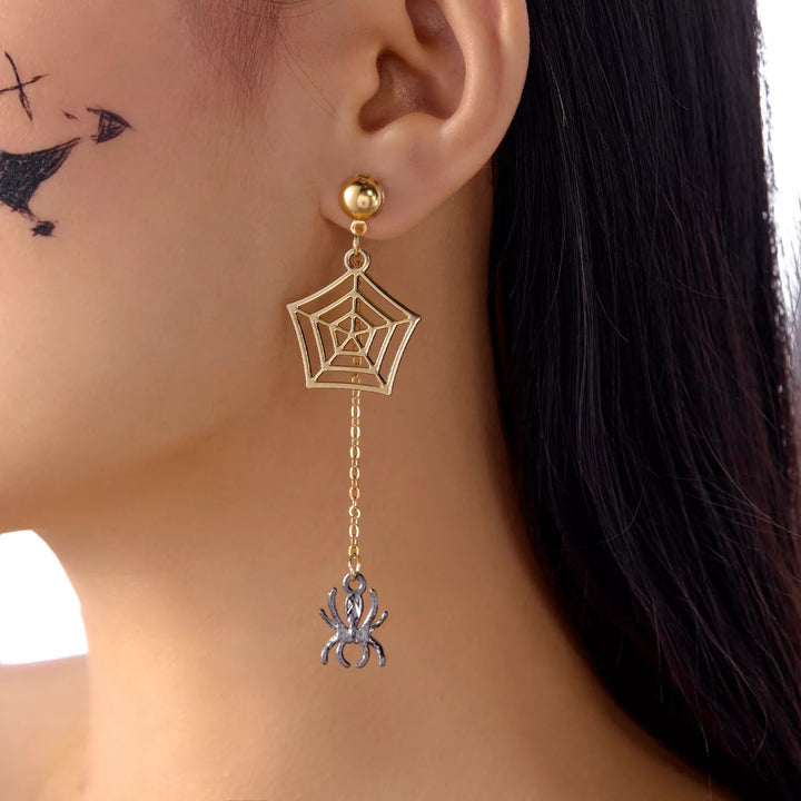 Spider web chain drop earrings with 18K gold plating