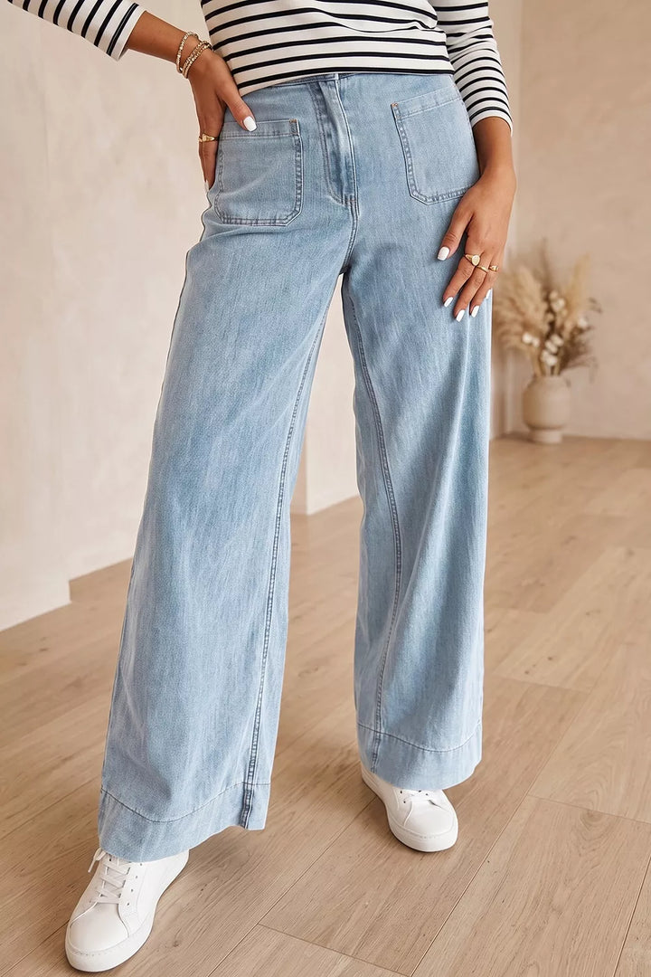 Light Blue High-rise wide leg jeans with patch pockets - Light Blue