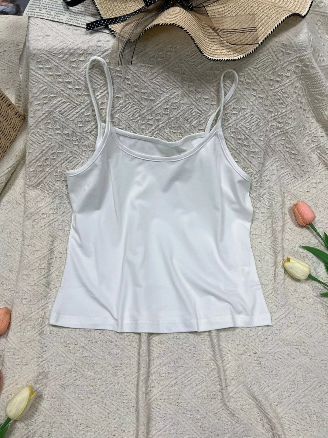 Fitted spaghetti strap scoop neck cropped cami