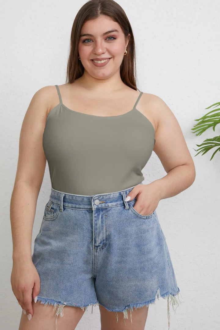 Round neck slim cami tank with spaghetti straps