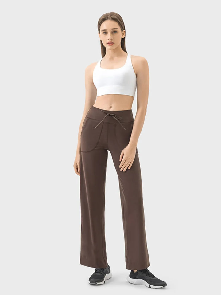 Wide-leg drawstring active pants with pockets