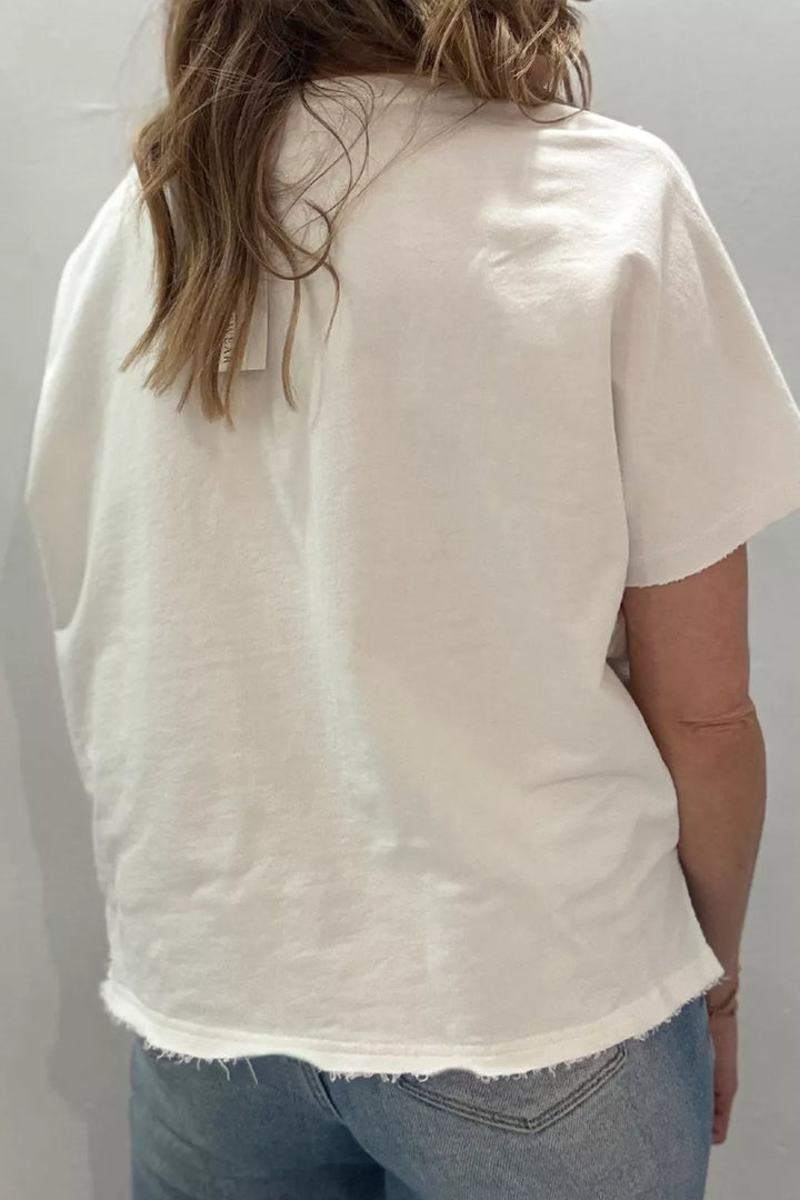 Patriotic star-patch mineral-washed notched-neck tee