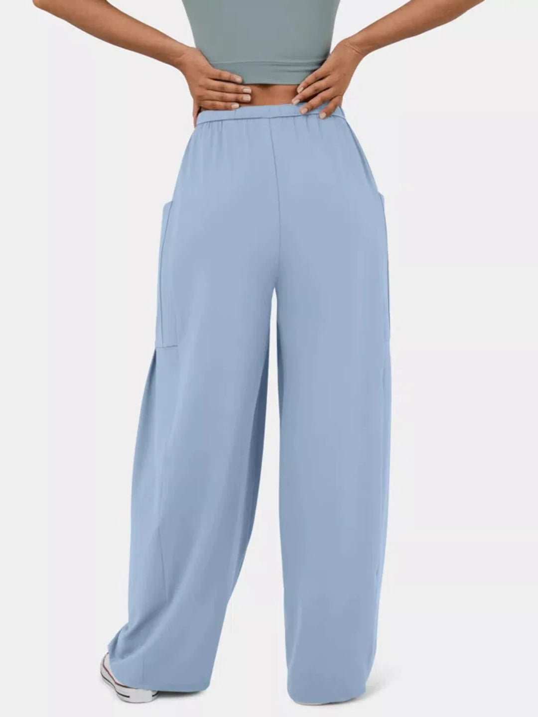 High-rise drawstring wide-leg pants with patch pockets