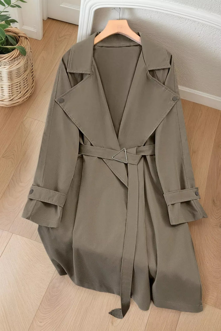 Coffee Brown Wide lapel belted trench coat with epaulette tabs