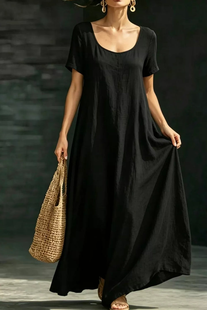 Relaxed scoop neck short sleeve maxi dress with pockets