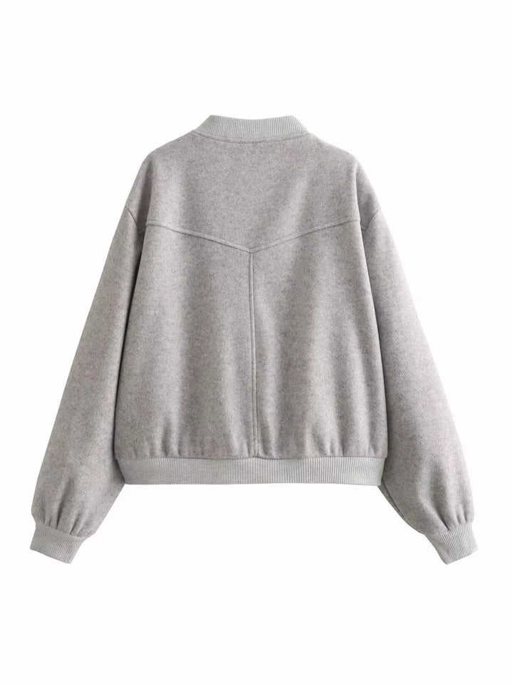 Cropped bomber jacket with snap front and ribbed trim