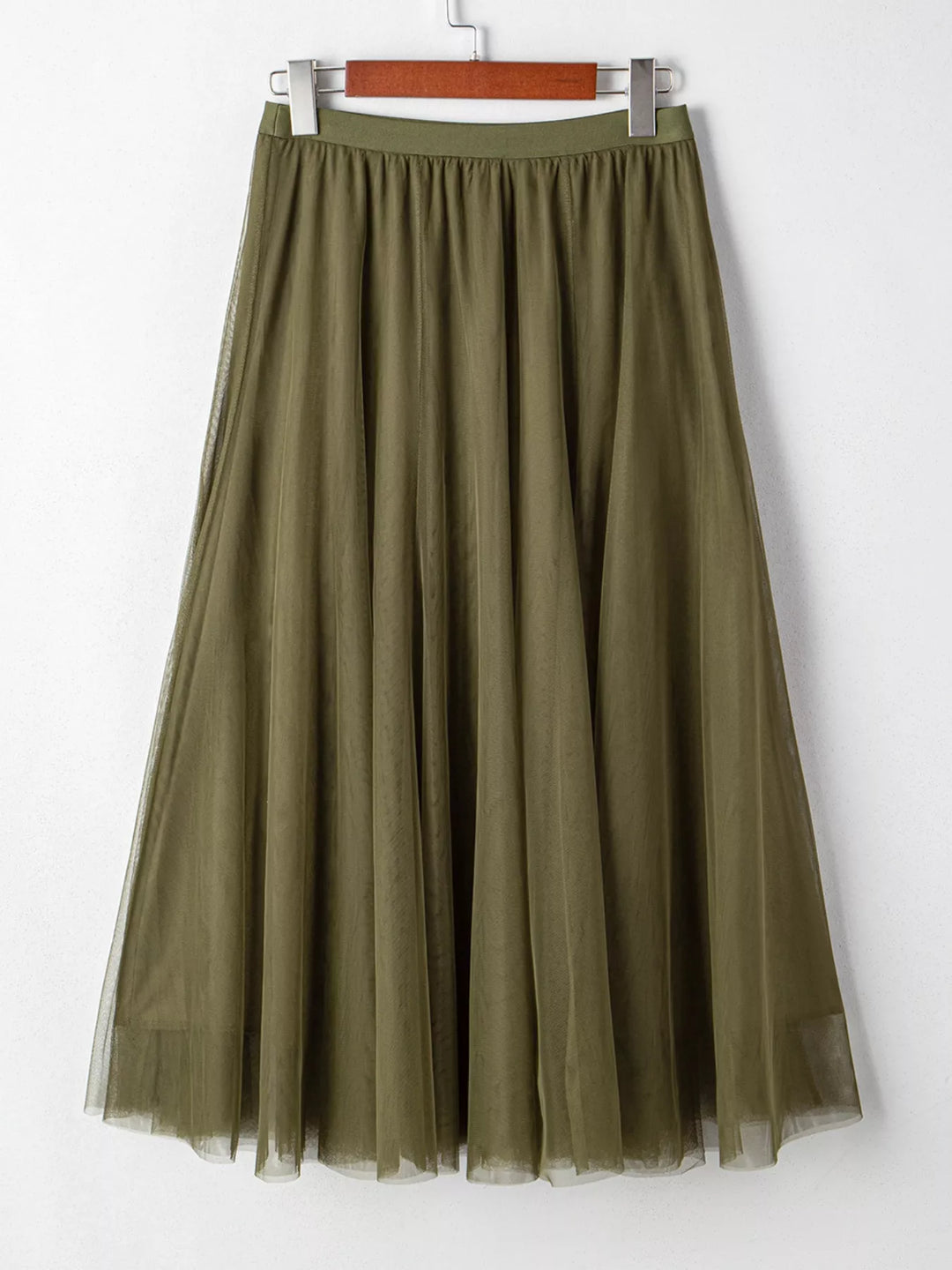 Flowy tulle A-line midi skirt with elastic waistband