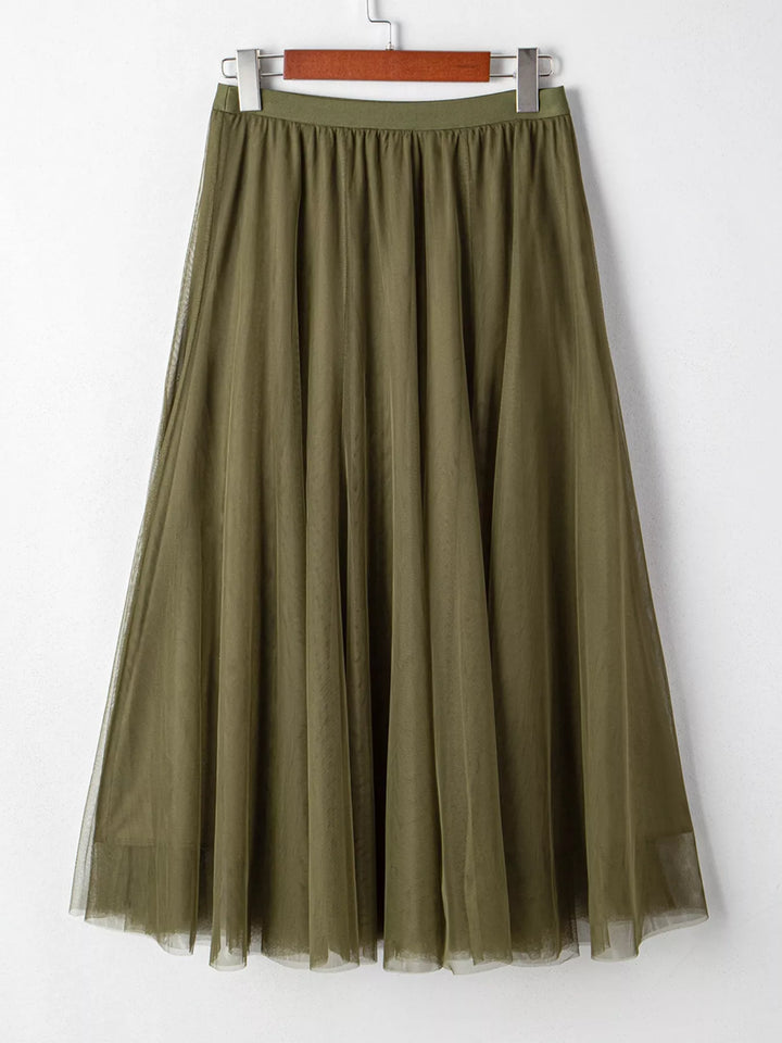 Flowy tulle A-line midi skirt with elastic waistband