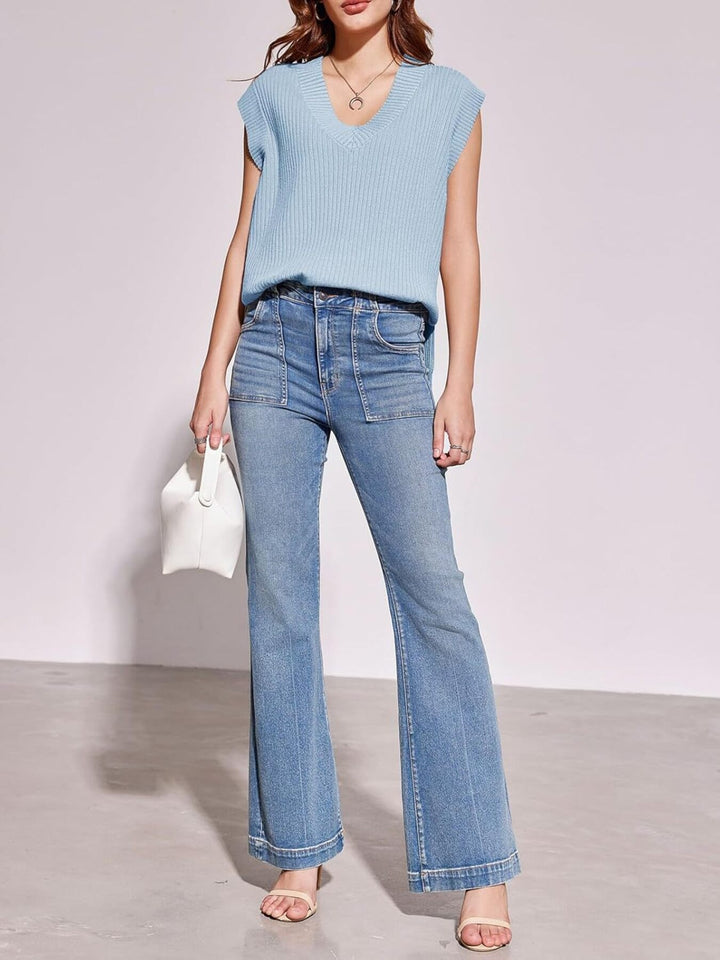 Ribbed knit V-neck sweater vest with drop shoulders