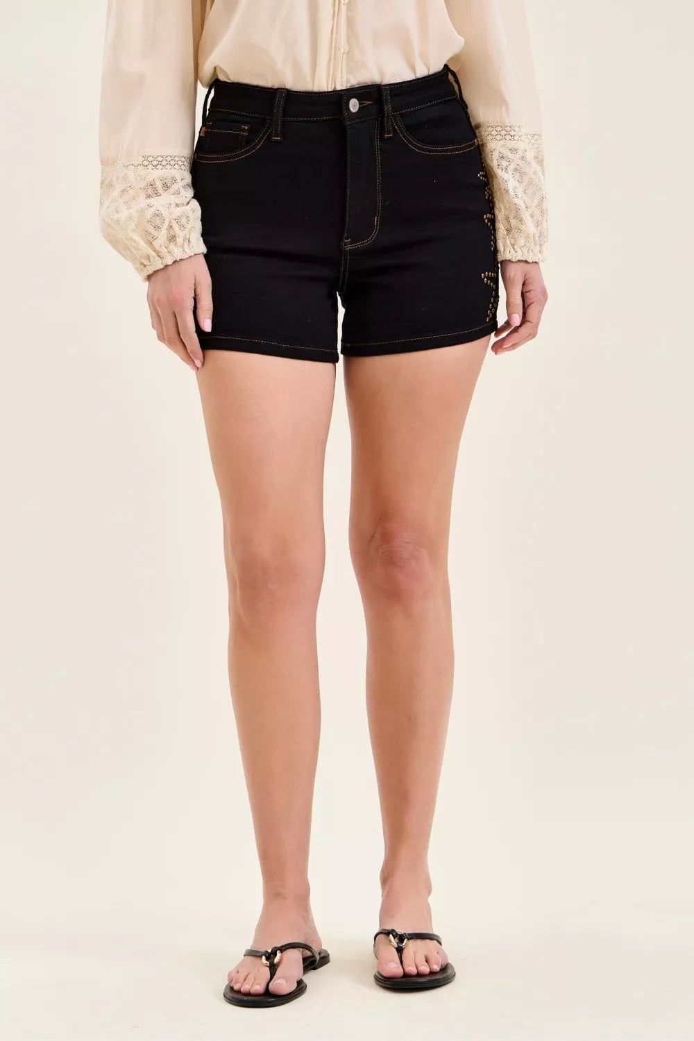 BK High-rise slim denim shorts with star stud detail