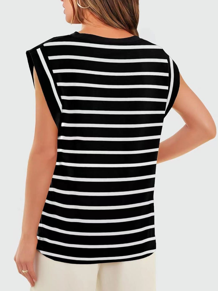 Striped cap-sleeve crew neck muscle tank top