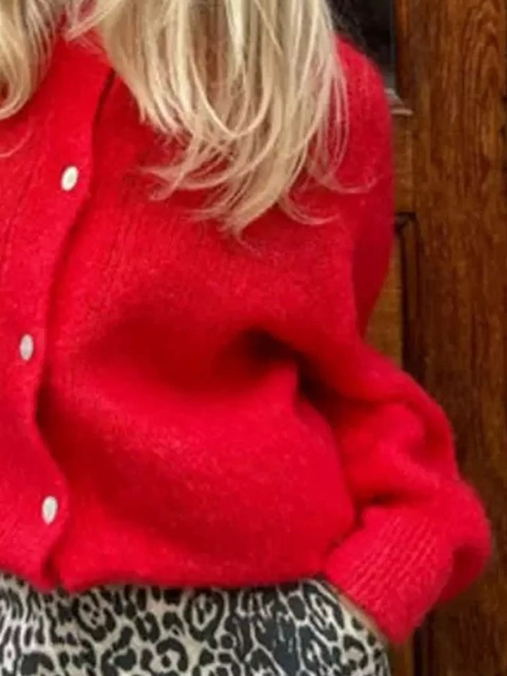 Button-front brushed knit cardigan with ribbed trim