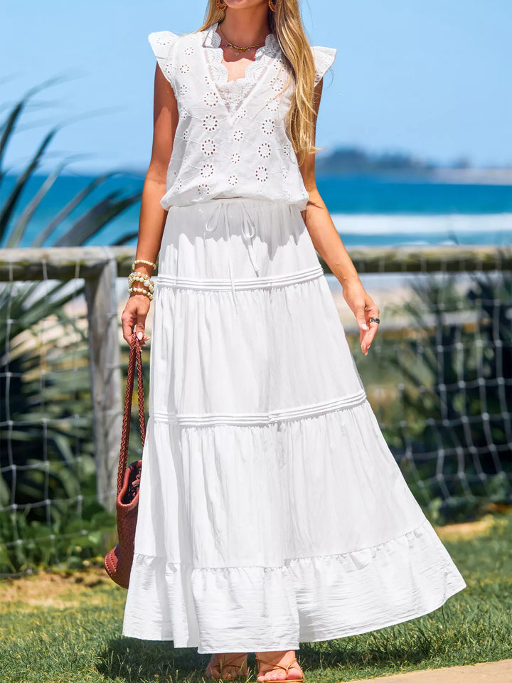 Tiered flowy maxi skirt with drawstring waist