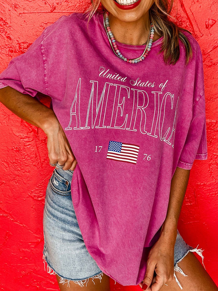 Cerise Mineral wash USA 1776 graphic oversized cotton tee